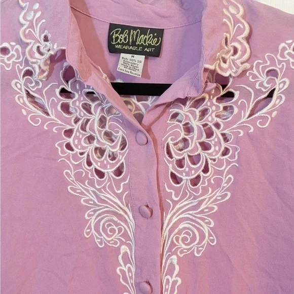 VINTAGE Bob Mackie Pink Blouse with White Embroidered Cut Outs.  Wearable Art AQ - Picture 5 of 8